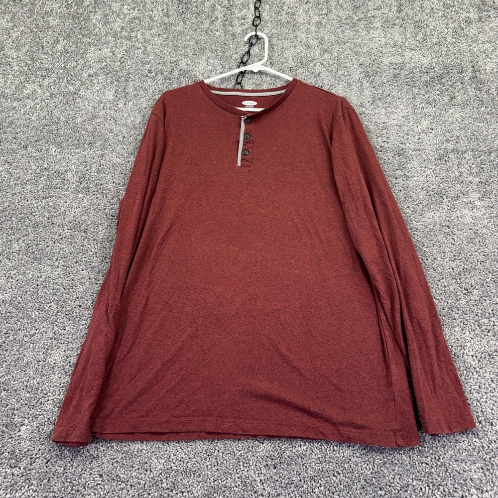 Old Navy Henley Shirt Mens Large Red Long Sleeve Soft-Washed Tagless Casual